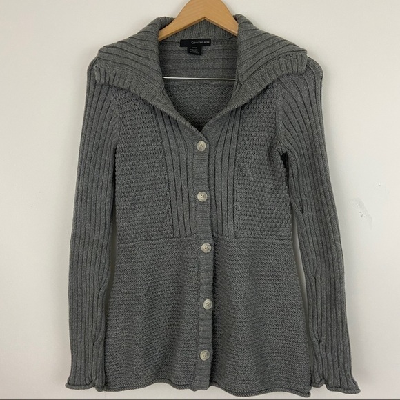 Calvin Klein Jeans Sweater Cardigan Grey Sz S - Picture 1 of 9